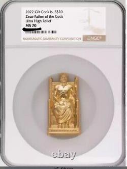 Cook Islands 3 Oz Gold-gilded. 999 Fine Silver Zeus, Father of the Gods NGC MS70