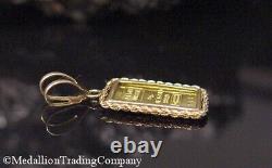 Credit Suisse 1 Gram Fine. 999 Bullion Gold Bar 24k 14K Rope Gold Bezel Pendant