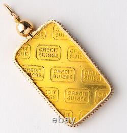 Credit Suisse 10g Fine Gold Bar 9999 Gold Bezel Pendant &14k Gold Bezel