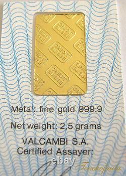 Credit Suisse Ingot 2.5 Grams Fine Gold With 14k Gold Frame