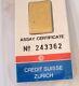 Credit Suisse Ingot 2.5 Grams Fine Gold With Assay Cerfificate