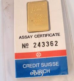 Credit Suisse Ingot 2.5 Grams Fine Gold With Assay Cerfificate