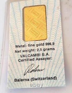 Credit Suisse Ingot 2.5 Grams Fine Gold With Assay Cerfificate