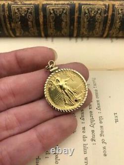 Custom Bezel Set 925 Fine Silver Eagle Coin Pendant 14k Yellow Gold Plated