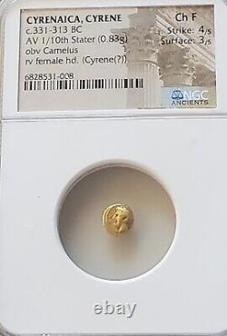 Cyrenaica Cyrene Carneius Head 1/10th Stater NGC Choice Fine Ancient Gold Coin