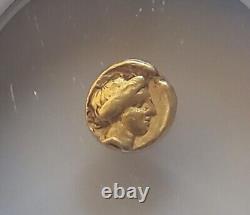 Cyrenaica Cyrene Carneius Head 1/10th Stater NGC Choice Fine Ancient Gold Coin