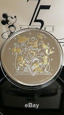 Disney 5 oz. 999 fine Silver Coin Disney 75 years of Love & Laughter Gold