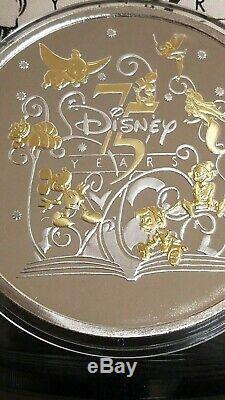 Disney 5 oz. 999 fine Silver Coin Disney 75 years of Love & Laughter Gold