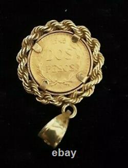 Dos Pesos Pendant Fine Gold 14k Rope Bale 22k solid Gold Dos Pesos Coin 1945