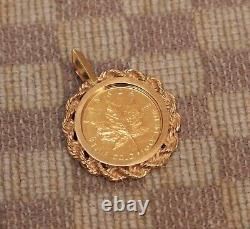 ESTATE 1/10oz 9999 FINE GOLD 1987 MAPLE LEAF COIN SET IN 14K GOLD ROPE PENDANT