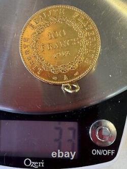 ESTATE 1912 COIN France Gold 100 Francs Lucky Angel Pendant 33 GRAMS