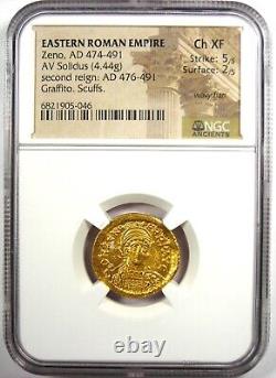 Eastern Roman Empire Zeno AV Solidus Gold Coin 474-491 AD NGC Choice XF (EF)