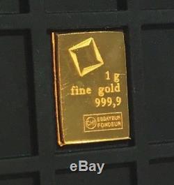 Element Card & 1 Gram 999.9 Pure Solid Fine Gold Bullion Valcambi Combibar 24K