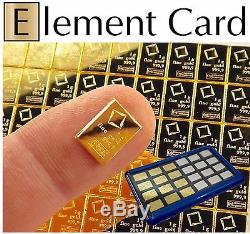 Element Card & 1 Gram 999.9 Pure Solid Fine Gold Bullion Valcambi Combibar 24K