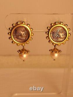 Elizabeth Locke 19K antique coin earrings withremoveable pearl drops