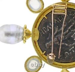 Elizabeth Locke Ancient Coin Pearl Moonstone Diamond Gold Large Brooch