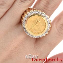 Estate 0.70cts Diamond 10K-22k Gold American Eagle Coin Ring 16.8 Grams NR