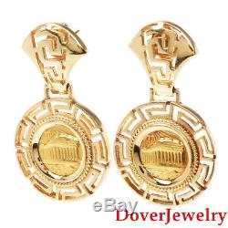 Estate 14K 22K Yellow Gold Greek Coin Dangle Earrings 7.0 Grams NR