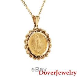 Estate 14K Yellow Gold 22K USA Coin Rope Chain Charm Pendant 5.9 Grams NR
