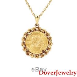Estate 14K Yellow Gold 22K USA Coin Rope Chain Charm Pendant 5.9 Grams NR