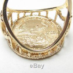 Estate 14K Yellow Gold Ring Holding 5 Dollar 24K Fine Gold Eagle 1987 Coin