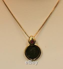 Estate 14K Yellow Gold Ruby & Roman Coin Necklace Pendent