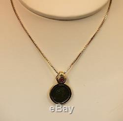 Estate 14K Yellow Gold Ruby & Roman Coin Necklace Pendent
