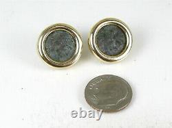 Estate 14k Yellow Gold Ancient Coin Button Ladies Earrings 10.8g I606