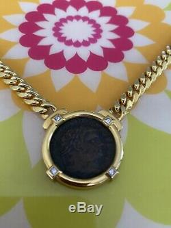 Estate Ancient Coin With Diamonds & Gold Necklace Vintage Antique