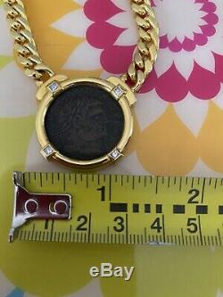 Estate Ancient Coin With Diamonds & Gold Necklace Vintage Antique
