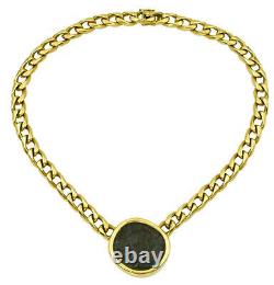 Estate BULGARI Roman Empire Metal Coin Necklace In 18k Yellow Gold, Curb Chain