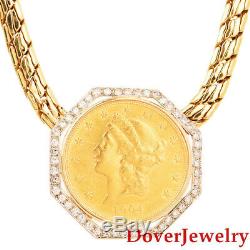 Estate Diamond 18K 14K 22K Gold Coin Pendant Necklace 74.2 Grams NR