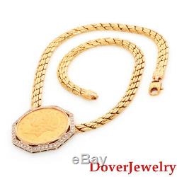 Estate Diamond 18K 14K 22K Gold Coin Pendant Necklace 74.2 Grams NR