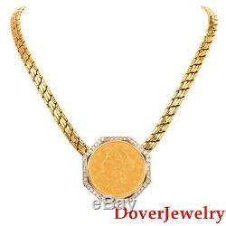 Estate Diamond 18K 14K 22K Gold Coin Pendant Necklace 74.2 Grams NR