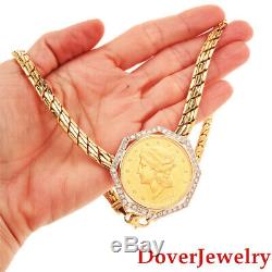 Estate Diamond 18K 14K 22K Gold Coin Pendant Necklace 74.2 Grams NR