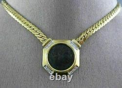 Estate Large. 26ct Diamond 18kt White & Yellow Gold Octagon Roman Coin Necklace
