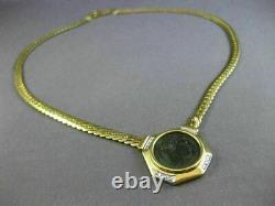 Estate Large. 26ct Diamond 18kt White & Yellow Gold Octagon Roman Coin Necklace