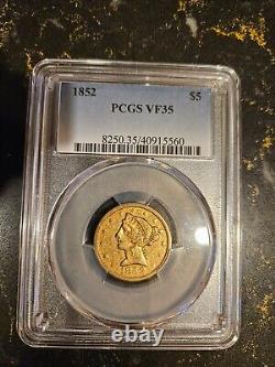 Estate Sale Shiny Gold COIN! $5 Gold Half Eagle 1852 VF 35 grade