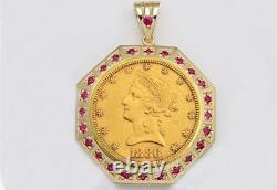 FINE 0.25 Ct Round Cut Created Ruby Liberty Coin Pendant 14K Yellow Gold Plated FINE 0.25 Ct Round Cut Created Ruby Liberty Coin Pendant 14K Yellow Gold Plated
