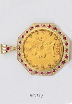 FINE 0.25 Ct Round Cut Created Ruby Liberty Coin Pendant 14K Yellow Gold Plated FINE 0.25 Ct Round Cut Created Ruby Liberty Coin Pendant 14K Yellow Gold Plated