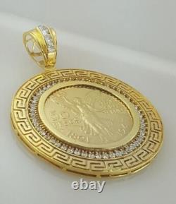 FINE 1.50 Ct Round Cut Created Lady Liberty COIN Pendant 14K Yellow Gold Plated