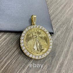 FINE 1.9Ct Round Created Diamond Lady Liberty Coin Pendant 14K Yellow SILVER