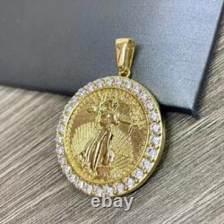 FINE 1.9Ct Round Created Diamond Lady Liberty Coin Pendant 14K Yellow SILVER