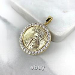 FINE 1.9Ct Round Created Diamond Lady Liberty Coin Pendant 14K Yellow SILVER