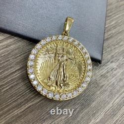 FINE 1.9Ct Round Created Diamond Lady Liberty Coin Pendant 14K Yellow SILVER