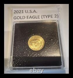 FINE GOLD COIN 2021 USA American Gold Eagle Type 2 1/10 Oz BU