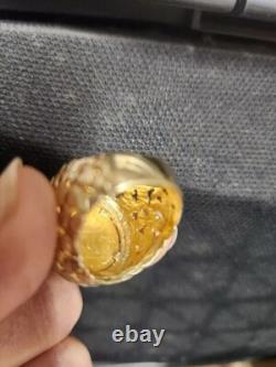 FINE REAL 2. Ct Moissanite Men's Liberty Coin Ring 14K Yellow Gold-Plated Silver