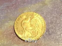 FRENCH ROOSTER 1913 Gold coin 20 Francs. 1867 oz fine gold