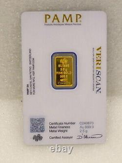 Factory Sealed Pamp Swiss Made Suisse 2.5 G Fine Gold 999.9 Essayeur