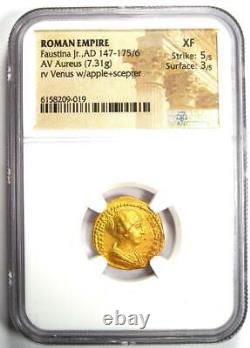 Faustina Junior AV Aureus Gold Coin 147-175 AD NGC XF (EF) 5/5 Strike